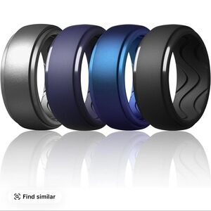 Set of Four Silicone Rings in Silver, Purple, Blue, and Black